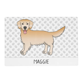 Happy Yellow Golden Retriever With Paws And Name Placemat
