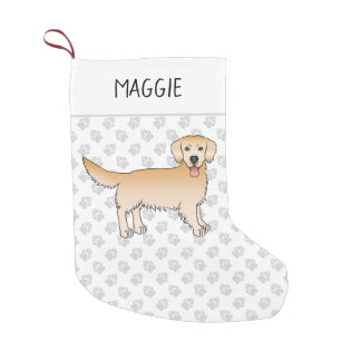 Happy Yellow Golden Retriever With Paws And Name Small Christmas Stocking