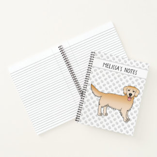 Happy Yellow Golden Retriever With Paws And Text Notebook