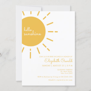 Happy Yellow Hello Sunshine Baby Shower Invitation
