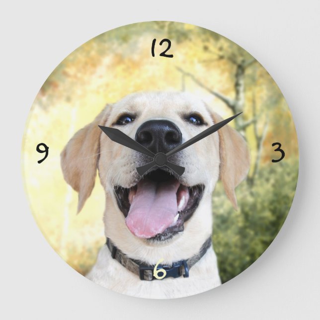 Happy Yellow Lab Large Clock (Front)
