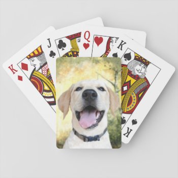 Happy Yellow Lab Playing Cards by deemac2 at Zazzle