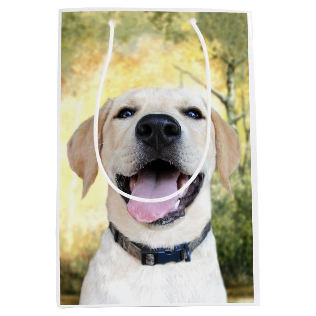 Happy Yellow lab puppy Medium Gift Bag (Front)