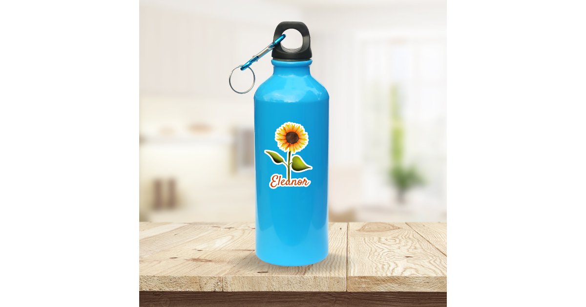 Happy Yellow Orange Sunflower Personalized Name Sticker | Zazzle