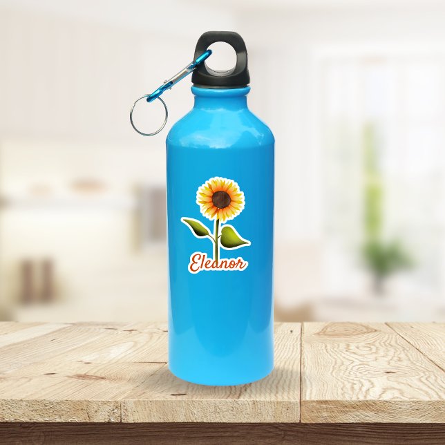 Happy Yellow Orange Sunflower Personalized Name Sticker (Creator Uploaded)