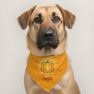 Happy Yellow Pumpkin Face Orange Halloween Pet Bandana Collar