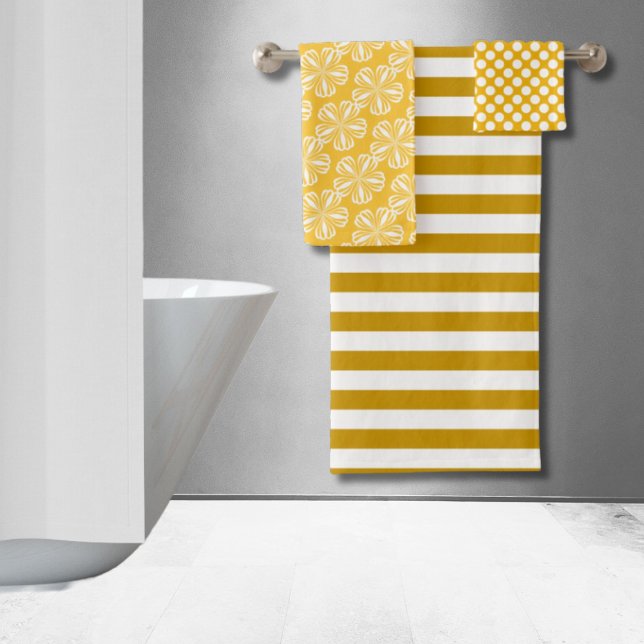 Happy Yellow Stripes Floral Polka Dot Bath Towel Set (Happy Yellow Stripes Floral Polka Dot Bath Towel Set)