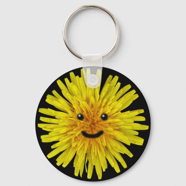 Happy Yellow Summer Dandelion Flower on any Color Keychain (Front)