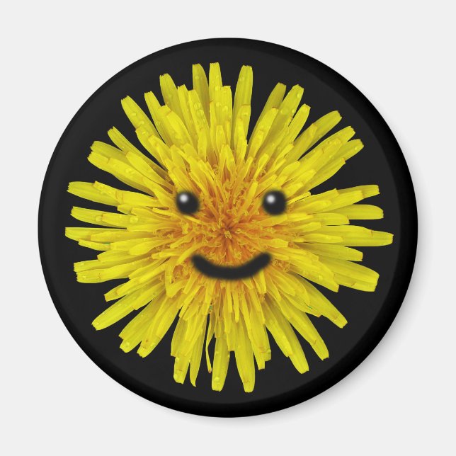 Happy Yellow Summer Dandelion Flower on any Color Magnet (Front)