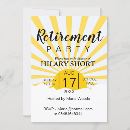 Happy yellow sun ray retirement party invitation