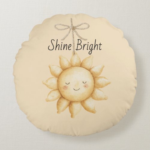 Happy Yellow Sun Round Pillow