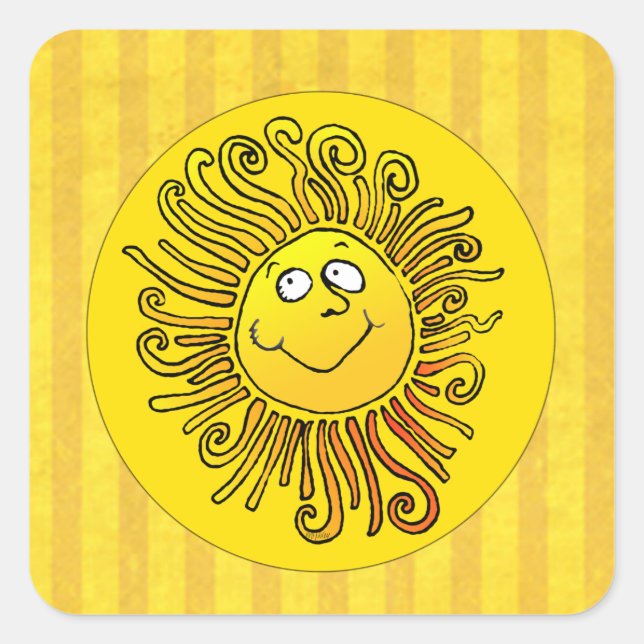 Happy Yellow Sun Smiling Square Sticker (Front)
