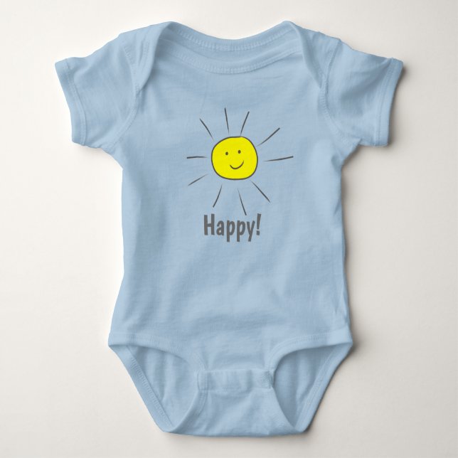 Happy Yellow Sun with Smiley Face - Baby Bodysuit (Front)