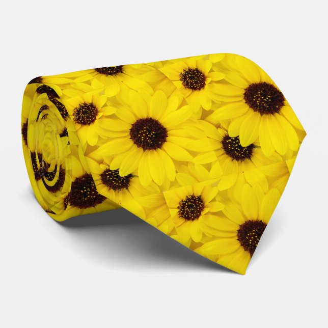 Happy Yellow Sunflowers Neck Tie (Rolled)