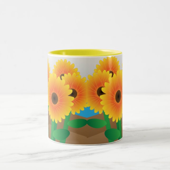 Happy Yellow Sunflowers Two-Tone Coffee Mug (Center)