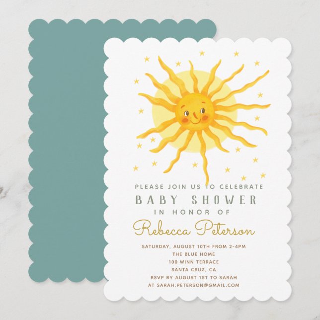 Happy Yellow Sunshine Baby Shower Invitation (Front/Back)