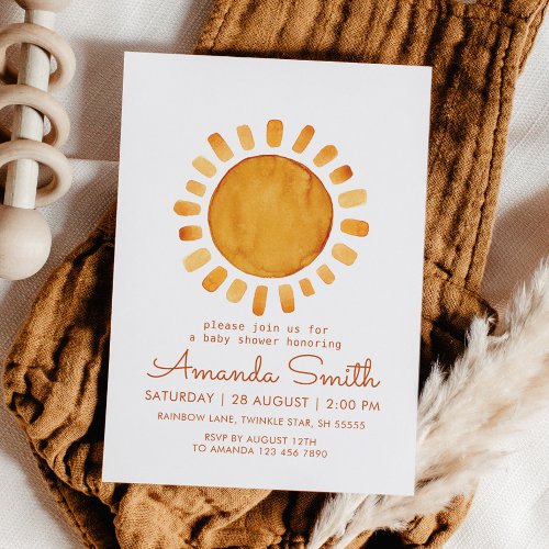  Happy Yellow Sunshine Baby Shower Invitation