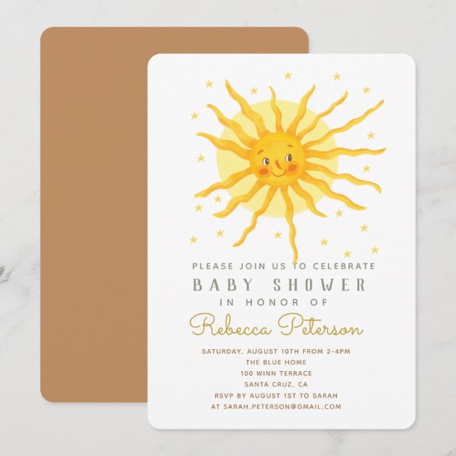 Happy Yellow Sunshine Baby Shower Invitation (Front/Back)