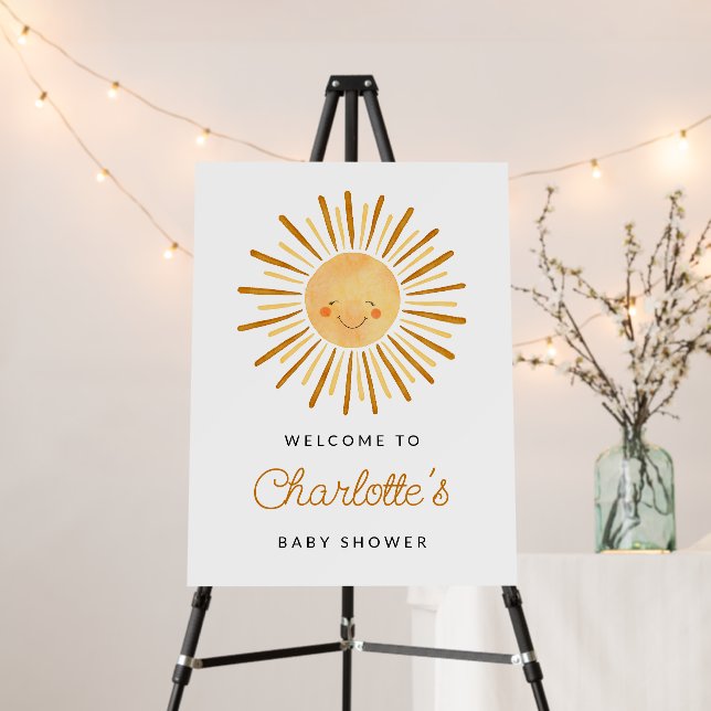 Happy Yellow Sunshine Baby Shower Welcome Sign (In Situ (Stand))