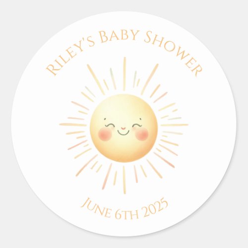 Happy Yellow Sunshine Cute Baby Shower Classic Round Sticker