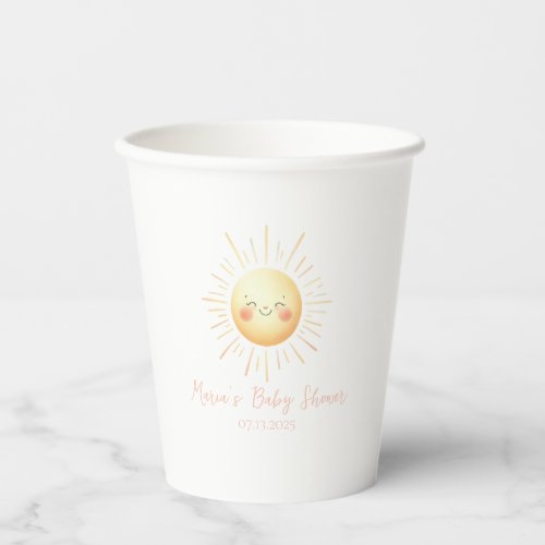 Happy Yellow Sunshine Cute Watercolor Baby Shower Paper Cups