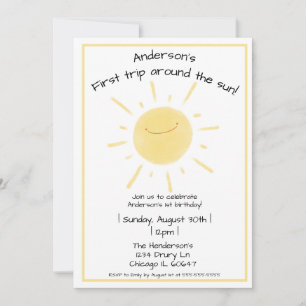 Happy Yellow Sunshine Gender Neutral 1st Birthday Invitation