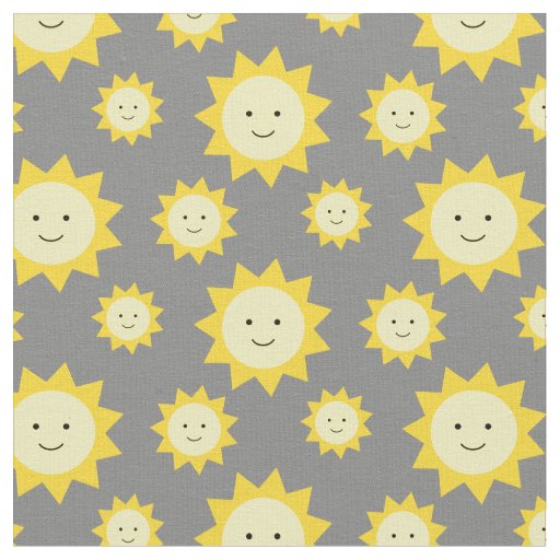 Happy Yellow Sunshine Gray Background Fabric