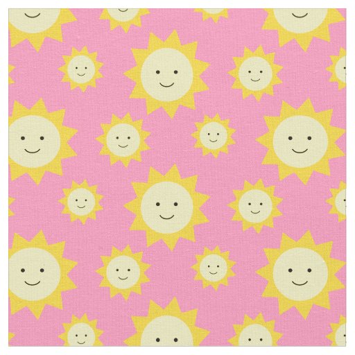 Happy Yellow Sunshine Pink Background Fabric
