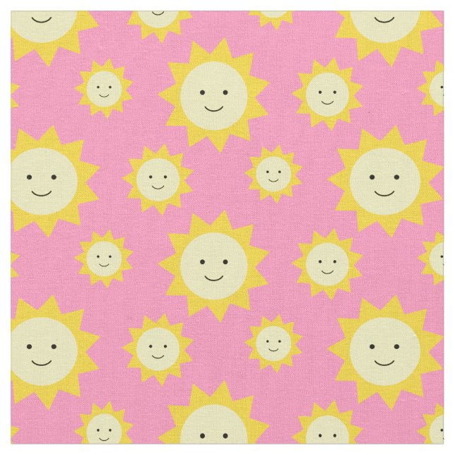 Happy Yellow Sunshine Pink Background Fabric (Close Up)