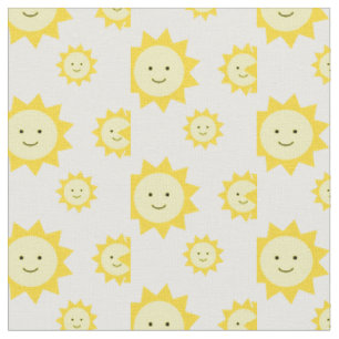 Happy Yellow Sunshine White Background Fabric
