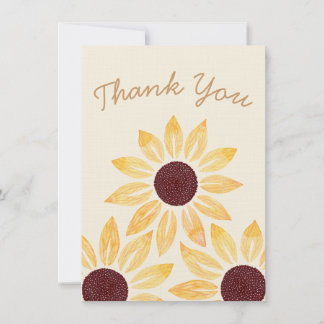 Happy Yellow Watercolor Sunflowers Thank You Card