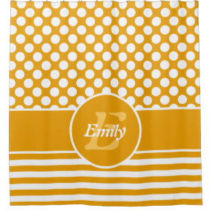 Happy Yellow & White Name Geometric Pattern Shower Curtain