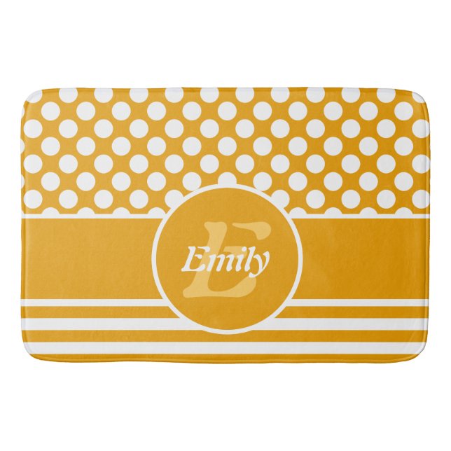 Happy Yellow &White Named Polka Dot Bath Mat (Front)