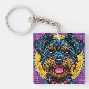Happy Yorkshire Terrier Dog in Mosaic Style Keychain