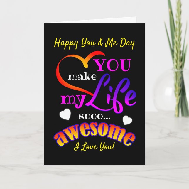 Happy You and Me Day I Love You on BLACK Thank You Card (Front)