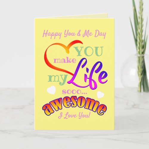 Happy You and Me Day I Love You on YELLOW Thank You Card