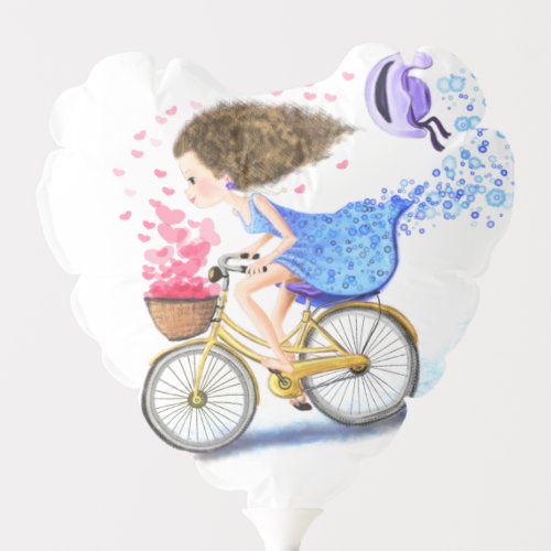 Happy Young Girl On A Bike _ Romantic Love Hearts  Balloon