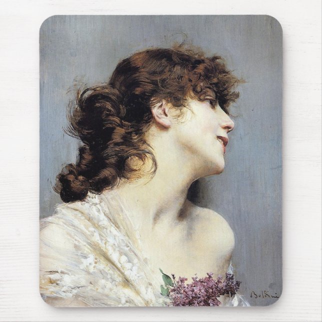 Happy Young Woman (by Giovanni Boldini) Mouse Pad (Front)