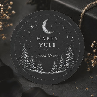 Happy Yule Celestial Winter Solstice Classic Round Sticker