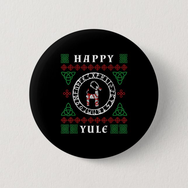Happy Yule Pagan Wicca Ugly Christmas Sweater  Button (Front)