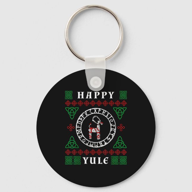 Happy Yule Pagan Wicca Ugly Christmas Sweater  Keychain (Front)