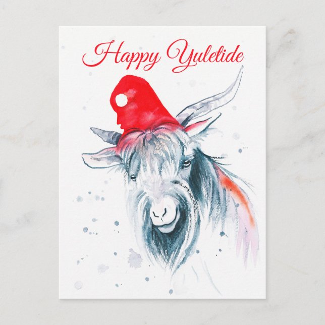 Happy Yuletide Christmas Goat Holiday Postcard (Front)