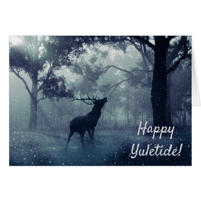 Happy Yuletide Winter Stag in a Forest (Front Horizontal)