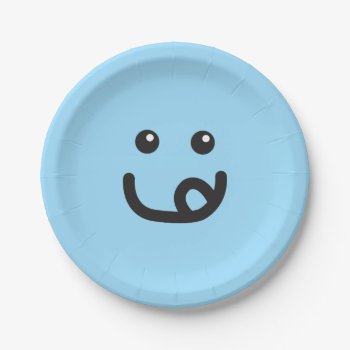 Happy Yummy Face_baby Blue_party Time Paper Plates by UCanSayThatAgain at Zazzle