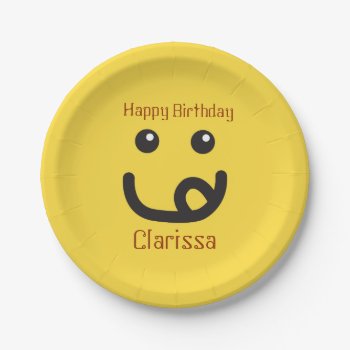 Happy Yummy Face_yellow_party_personalized Paper Plates by UCanSayThatAgain at Zazzle