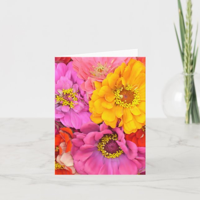 Happy Zinnias Blank Note Card (Front)