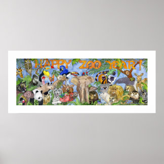 Happy Zoo Year Animals Childrens Wall Art Print