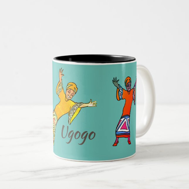 Happy Zulu Women dancing Two-Tone Coffee Mug (Front Right)