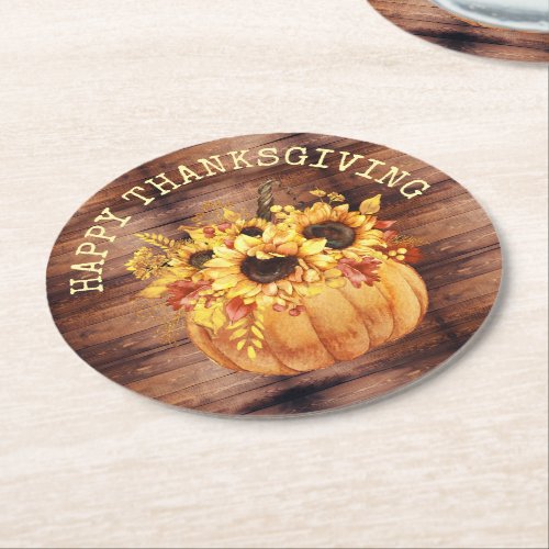 HappyThanksgiving Pumpkin Pumpkin  Round Paper Coaster