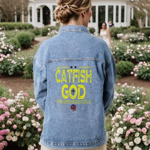 HappyWorkT CATFISH GOD CHRISTIAN DISTRESSED Denim Jacket